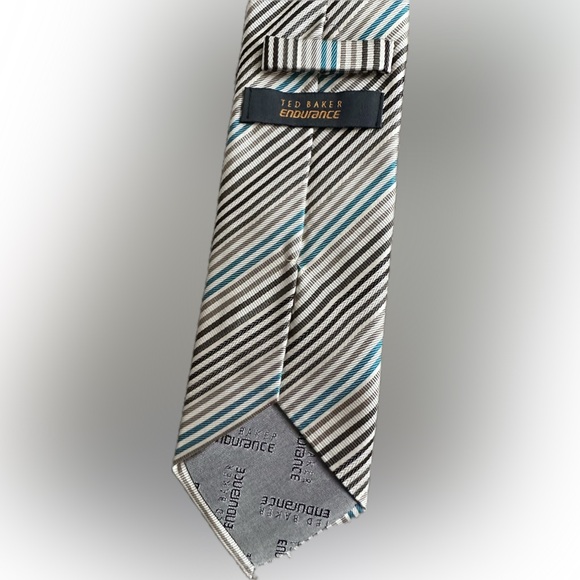 Ted Baker 100% silk tie, cream, beiges and blue - Picture 3 of 5